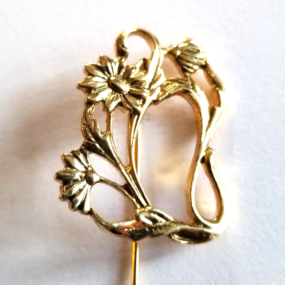 Vintage 1928 stickpin art nouveau style gold tone stick pin flower